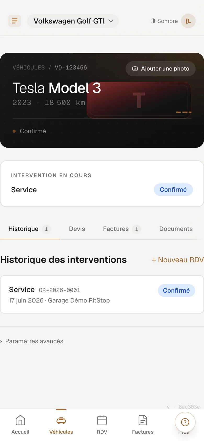 Carnet et suivi du véhicule dans l’espace client PitStop OS